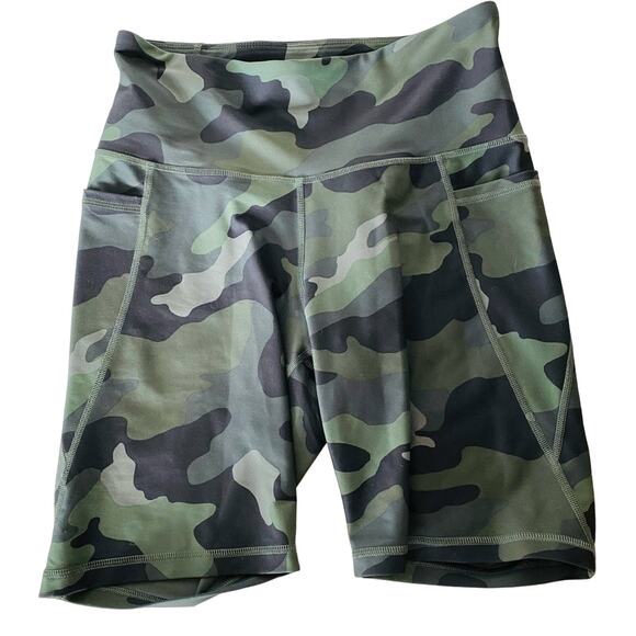 OLD NAVY Olive Green Black Camo Print High Rise Waisted Biker Shorts 8" Inseam M - Picture 5 of 12